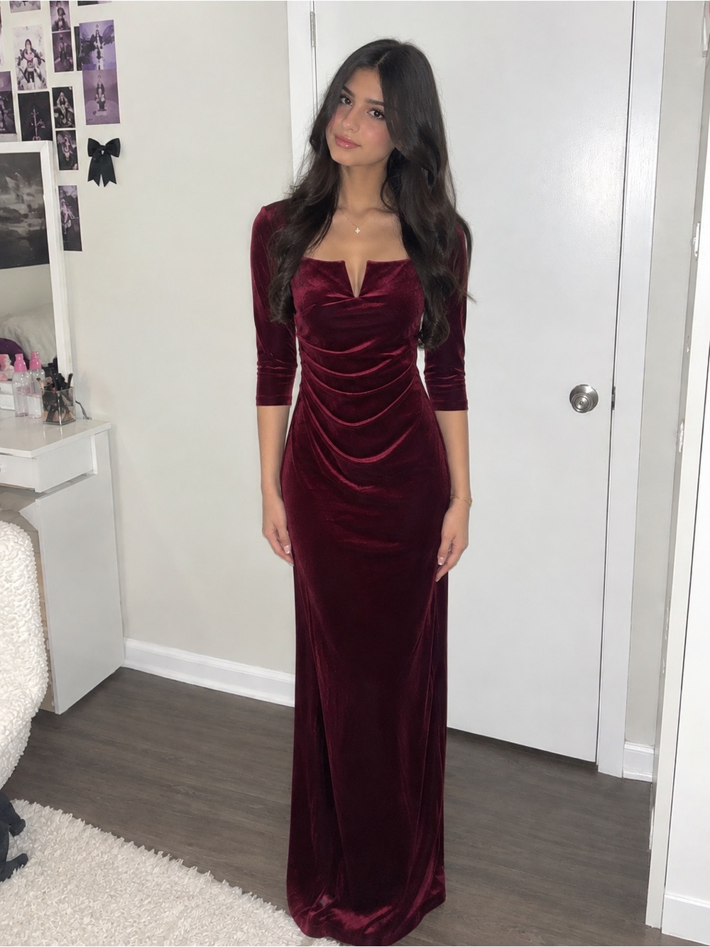 Elegant Velvet Burgundy Evening Dress